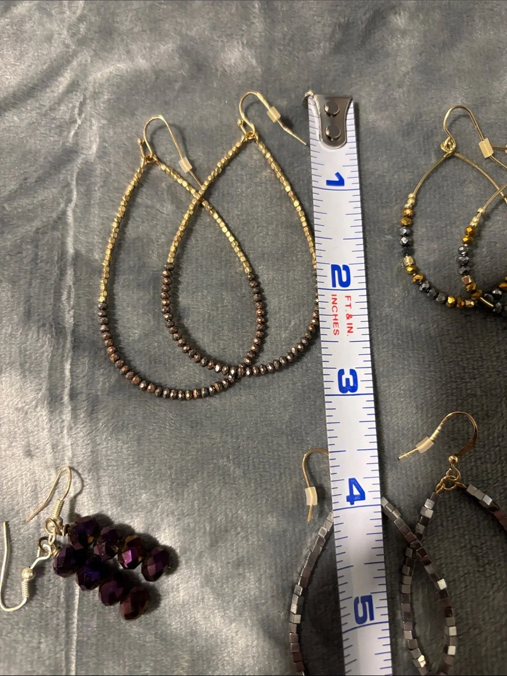 Assorted Beaded Hoop & Dangle Earrings - Gold, Black, Silver, Purple